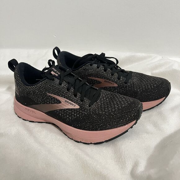 Brooks Revel 4 Sneakers Womens Size 7.5 Black Rose Gold Running Gym Energize - Picture 2 of 9